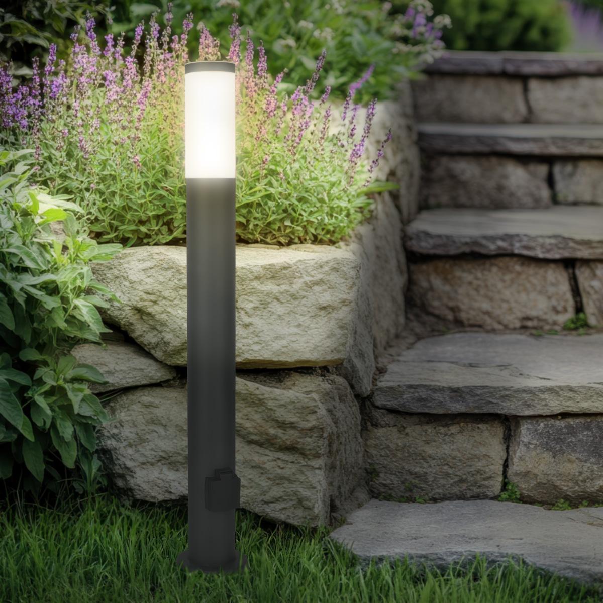 Pollerleuchte anthrazit 80cm für außen E27 Fassung - Ausführung: mit Steckdose - Leuchtmittel: Ohne