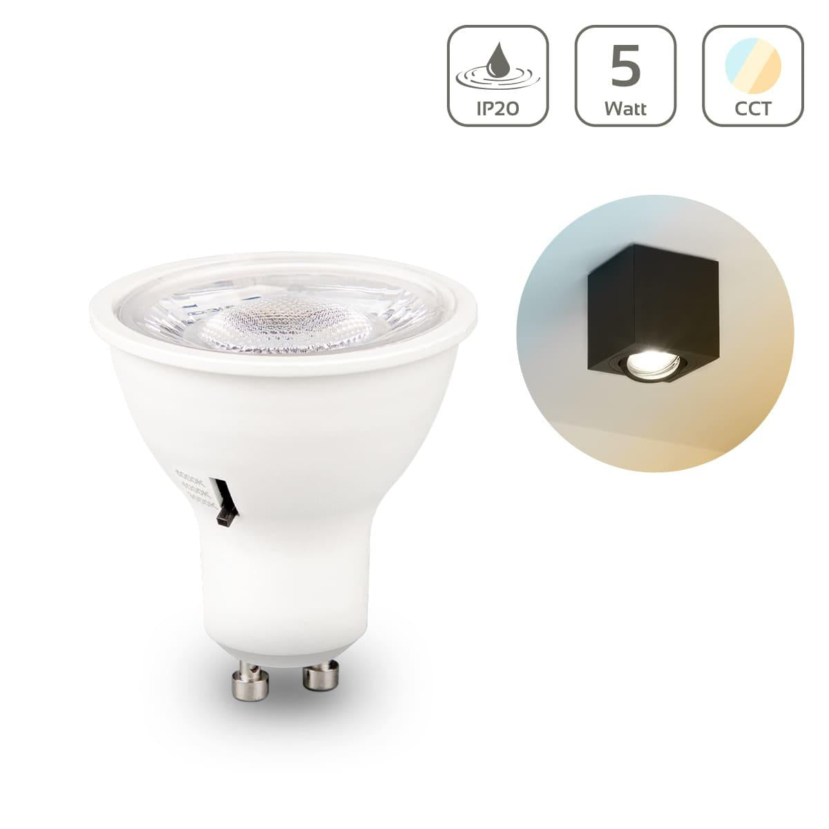 LED Spot GU10 4,8W 420lm CCT Lichtfarbe einstellbar - Abstrahlwinkel: 60° mit Linse - Dimmbar: Nein