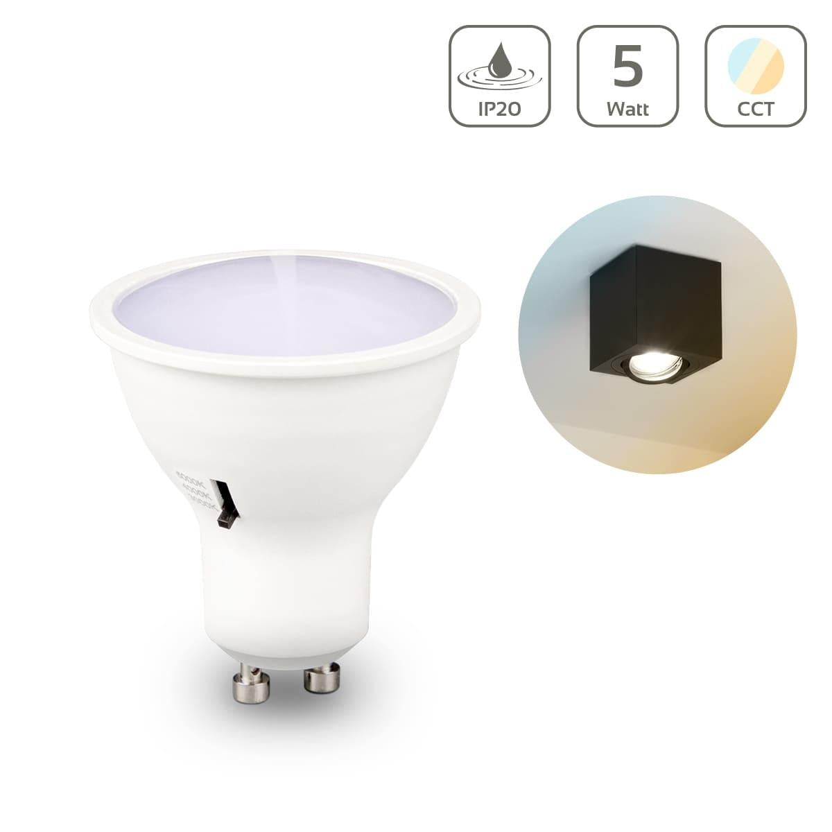 LED Spot GU10 4,8W 420lm CCT Lichtfarbe einstellbar - Abstrahlwinkel: 120° mit Kappe - Dimmbar: Nein