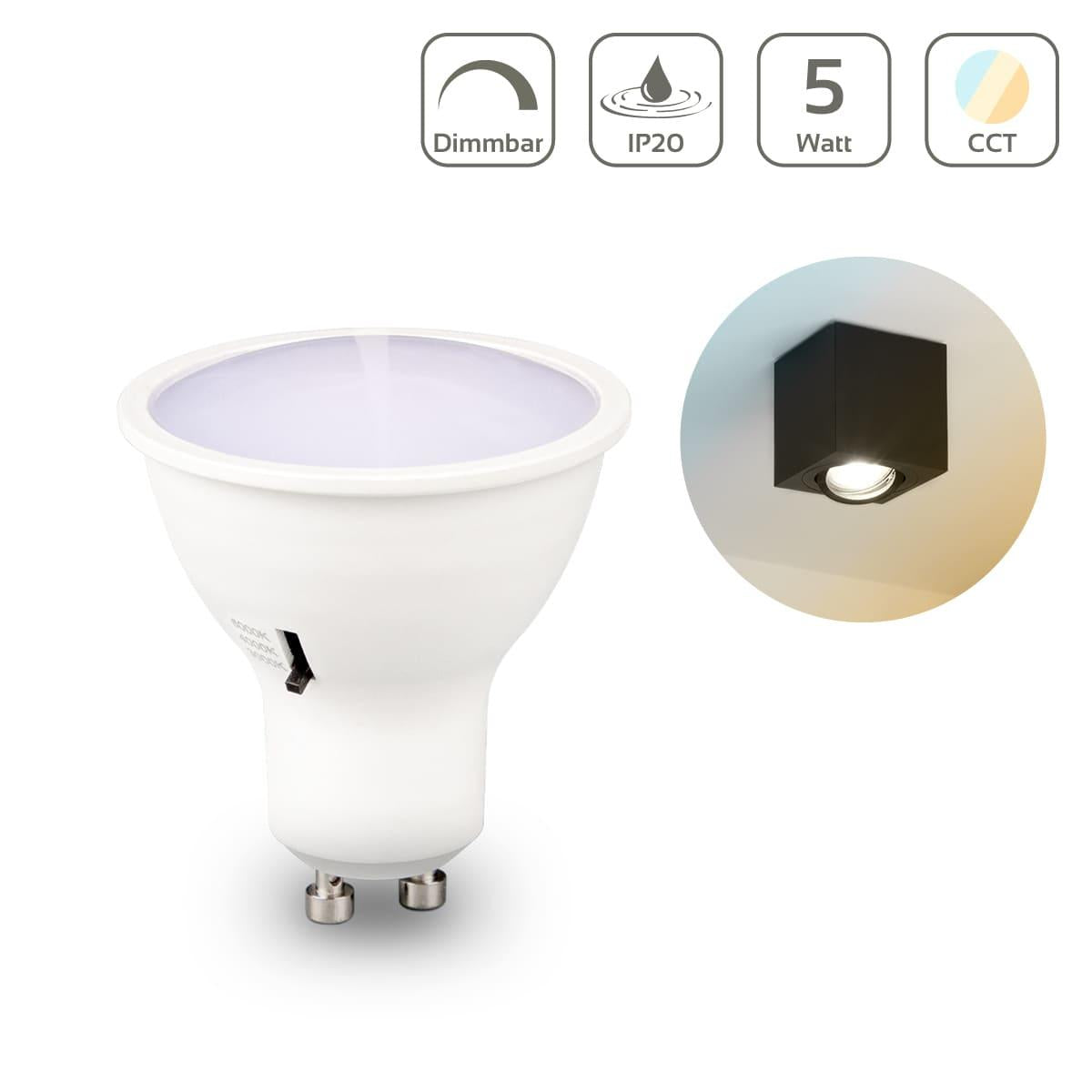 LED Spot GU10 4,8W 420lm CCT Lichtfarbe einstellbar - Abstrahlwinkel: 120° mit Kappe - Dimmbar: Ja