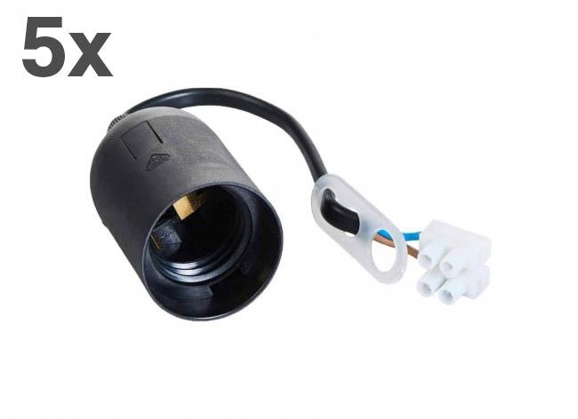 5x Baufassung E27 230V schwarz, mit Lüsterklemme