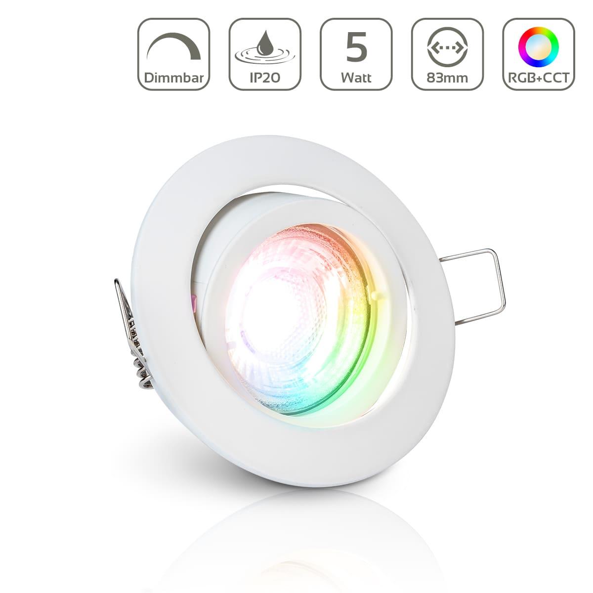 Einbauspot IP20 rund schwenkbar Bajonettverschluss - Farbe: Weiß - LED Leuchtmittel: GU10 5W RGB+CCT