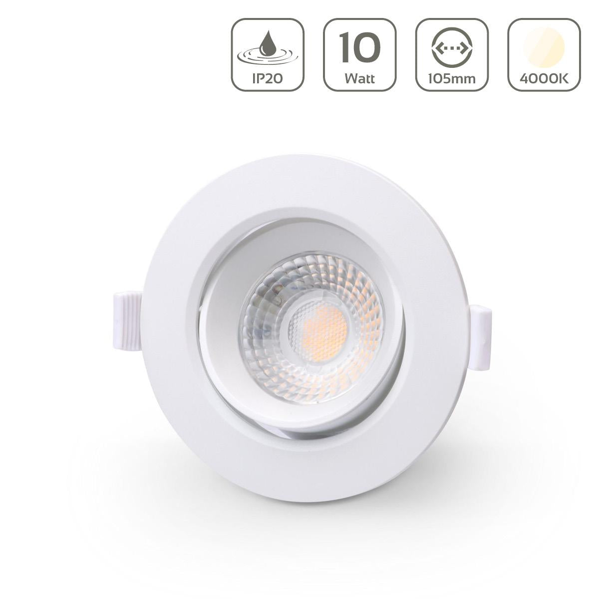 LED Einbaustrahler IP20 10W Ø105mm 36° dimmbar - Lichtfarbe: Neutralweiß 4000K