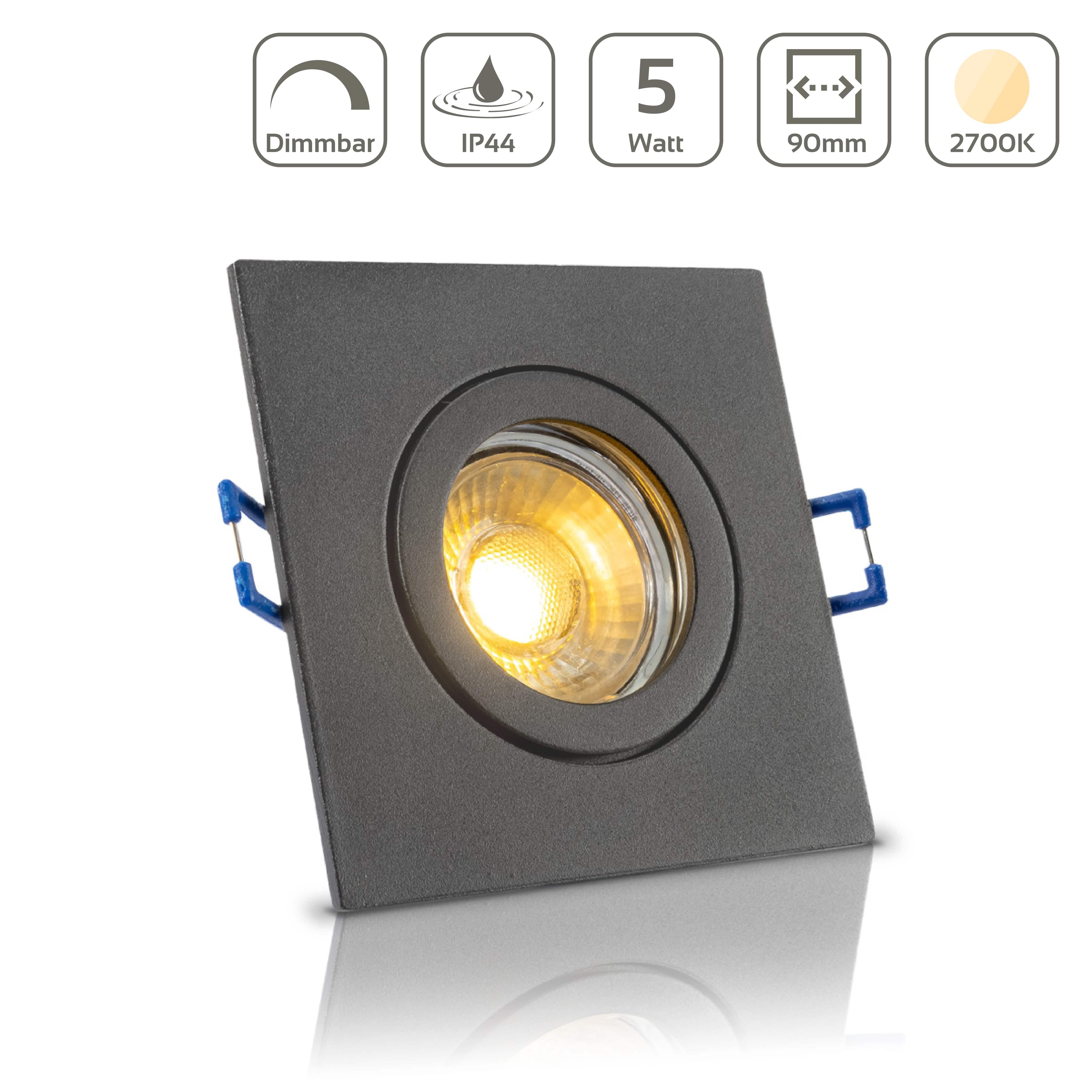 Einbauspot IP44 eckig - Farbe: Anthrazit - LED Leuchtmittel: GU10 5W warmweiß dimmbar