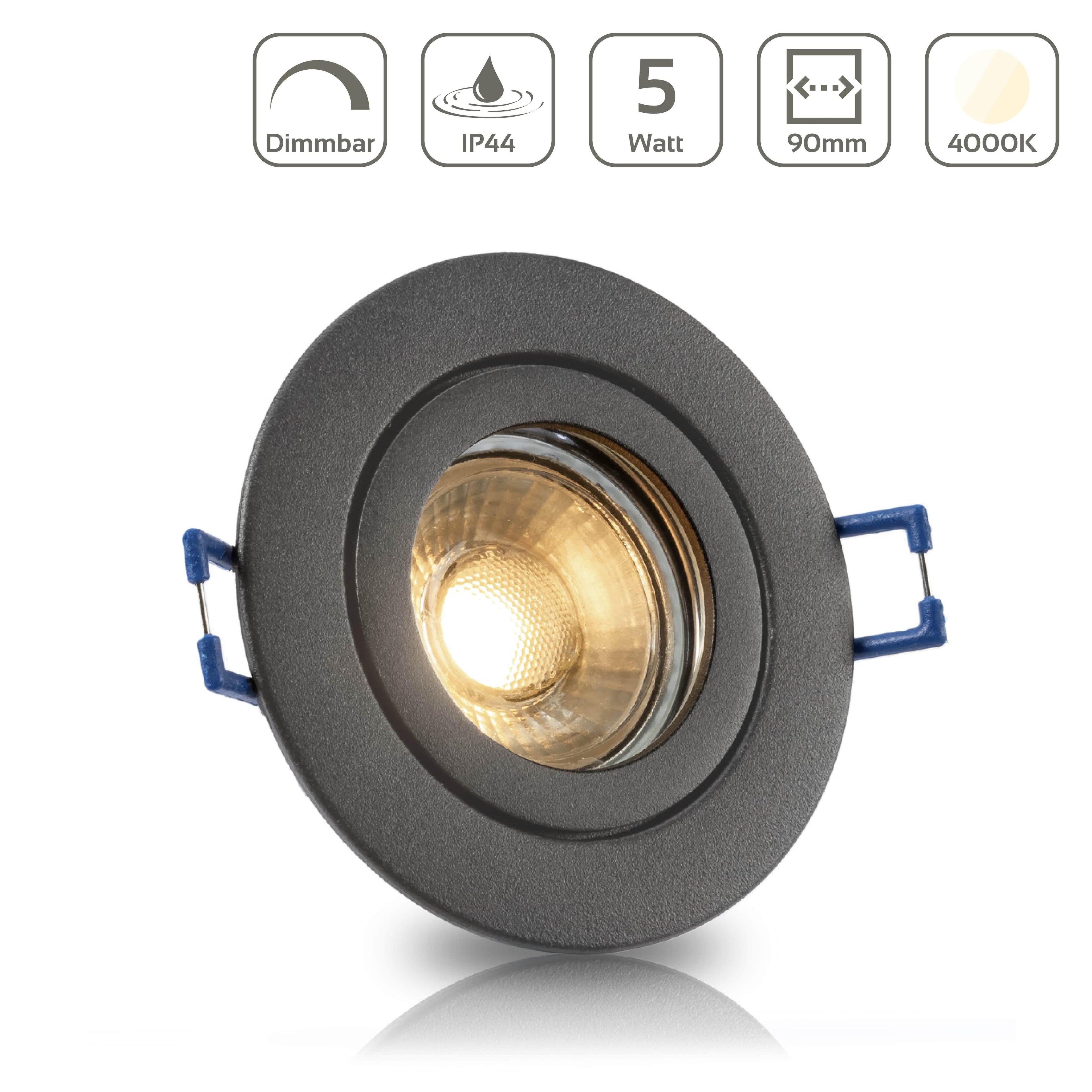 Einbauspot IP44 rund starr - Farbe: Anthrazit - LED Leuchtmittel: GU10 5W neutralweiß dimmbar