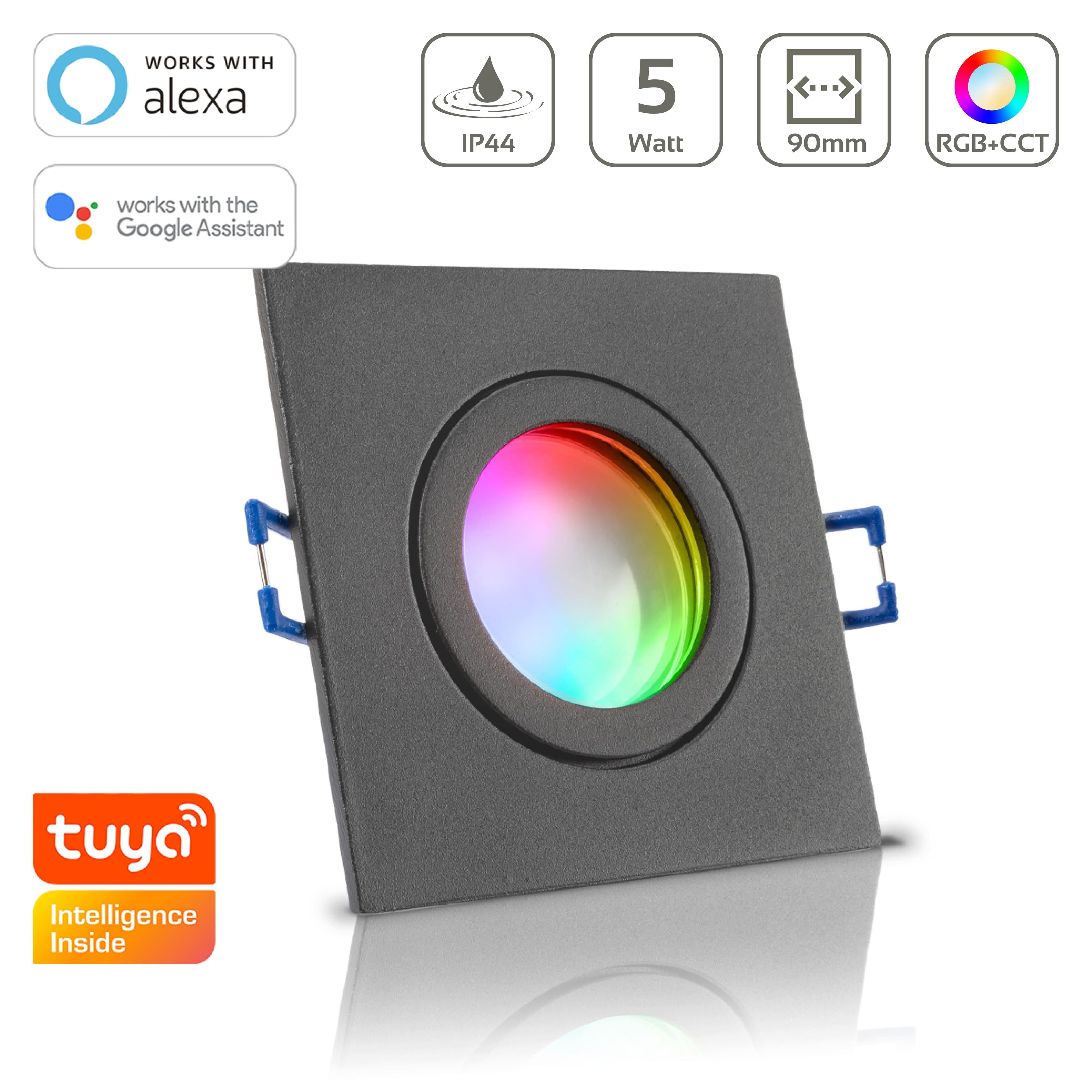 Einbauspot IP44 eckig - Farbe: Anthrazit - LED Leuchtmittel: GU10 5W RGB+CCT Smart Tuya