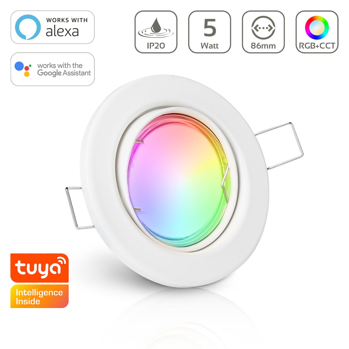 Einbauspot IP20 rund schwenkbar Sprengring - Farbe: Weiß - LED Leuchtmittel: GU10 5W RGB+CCT Smart Tuya