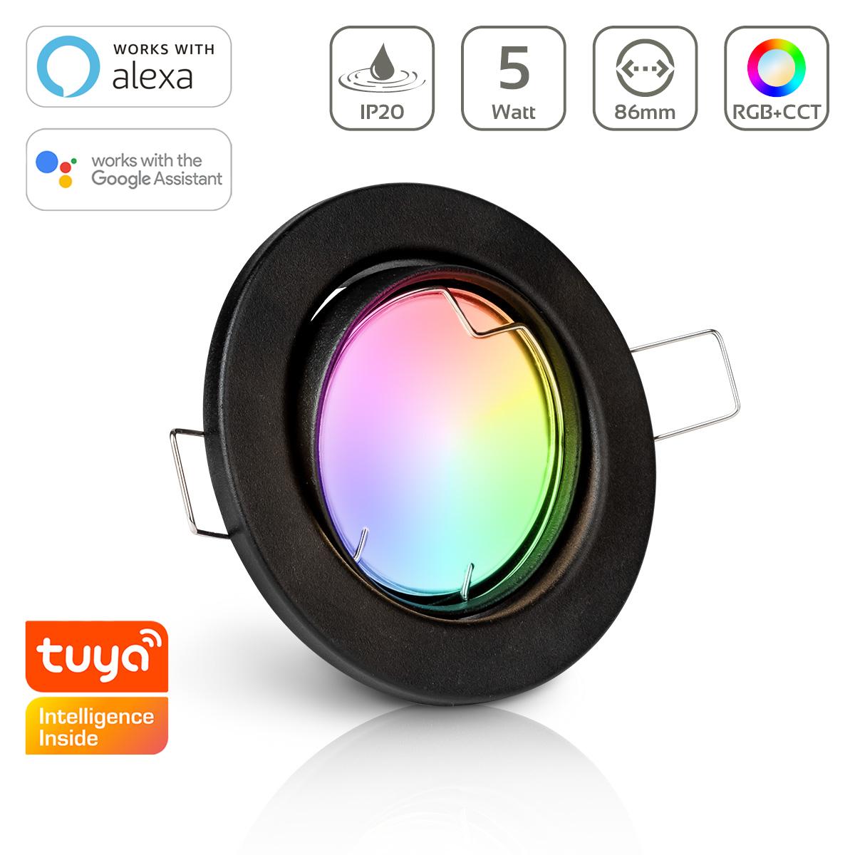 Einbauspot IP20 rund schwenkbar Sprengring - Farbe: Schwarz - LED Leuchtmittel: GU10 5W RGB+CCT Smart Tuya