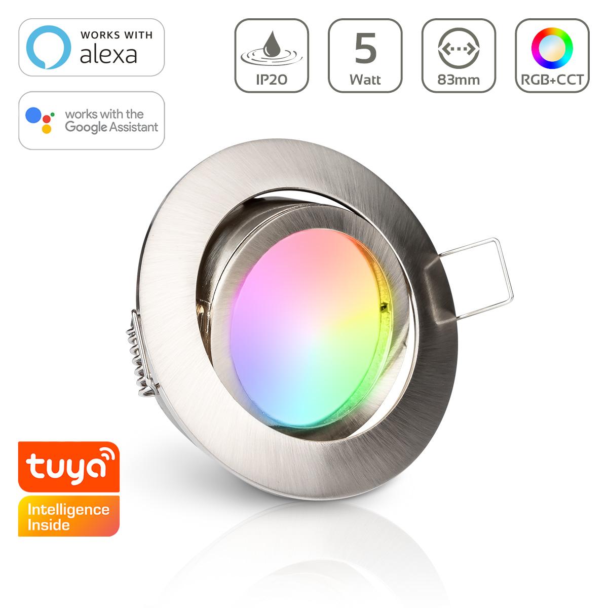 Einbauspot IP20 rund schwenkbar Bajonettverschluss - Farbe: Edelstahl-gebürstet - LED Leuchtmittel: GU10 5W RGB+CCT Smart Tuya