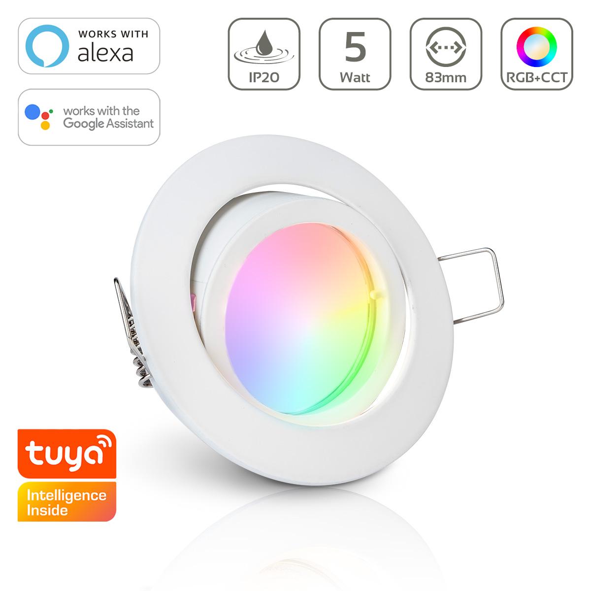Einbauspot IP20 rund schwenkbar Bajonettverschluss - Farbe: Weiß - LED Leuchtmittel: GU10 5W RGB+CCT Smart Tuya