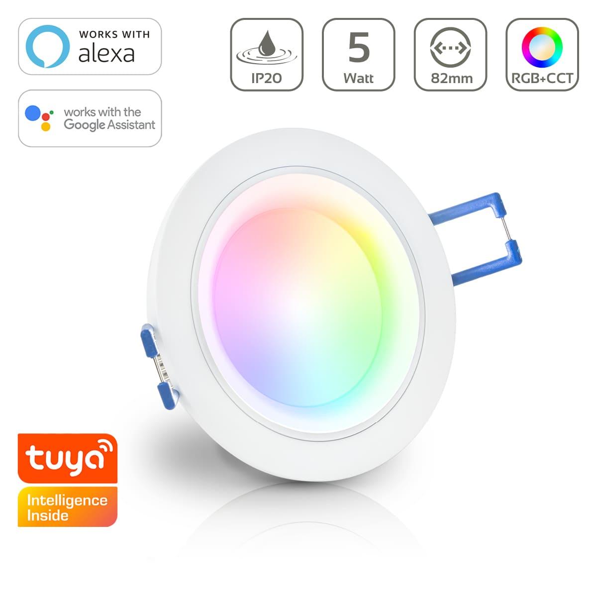 Einbaustrahler rund weiß starr Klickverschluss - LED Leuchtmittel: GU10 5W RGB+CCT Smart Tuya