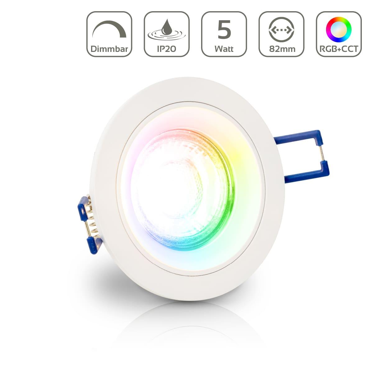 Einbaustrahler rund weiß starr Klickverschluss - LED Leuchtmittel: GU10 5W RGB+CCT