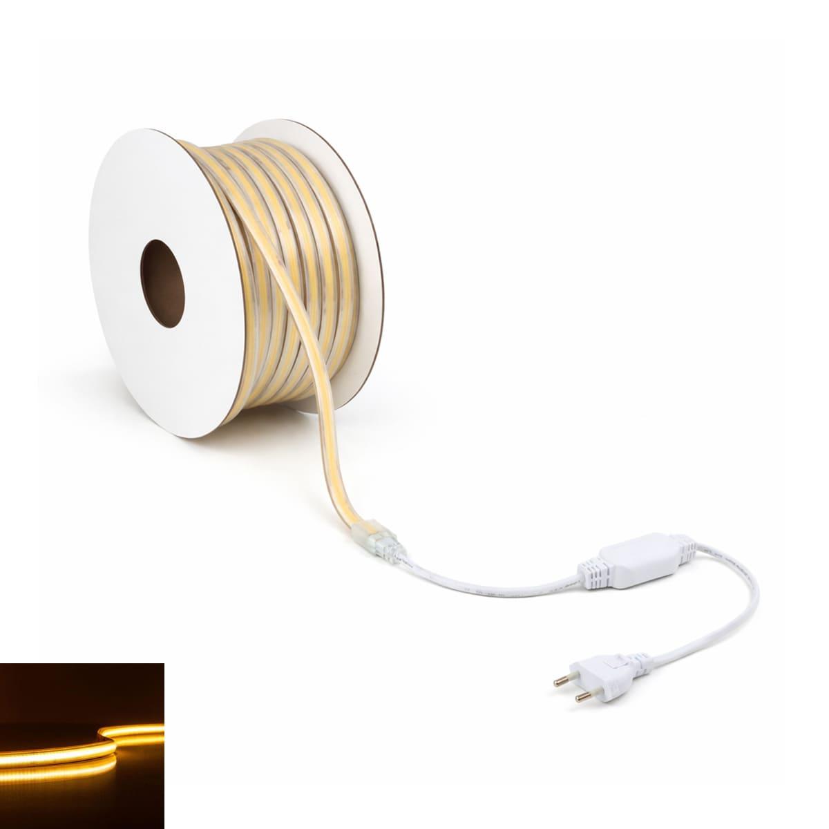 COB 230V LED Streifen 10W/m 360LED/m 10mm - Lichtfarbe: Warmweiß 2700K - Länge: 20M