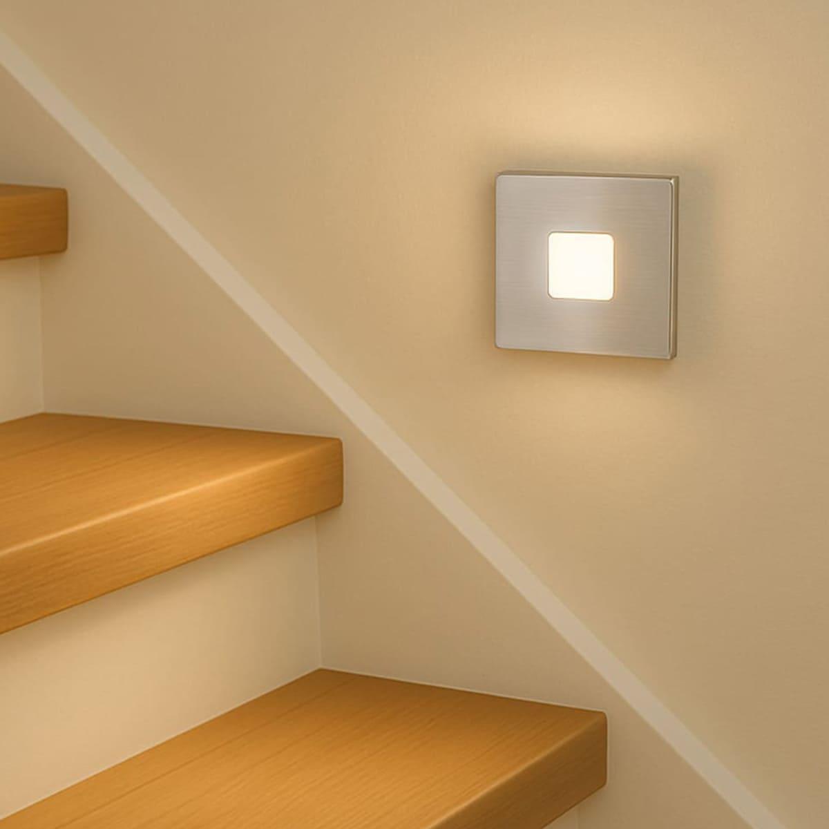 Treppenleuchte NEO eckig Warmweiß - Farbe: Edelstahl-gebürstet - Ausführung: Standard