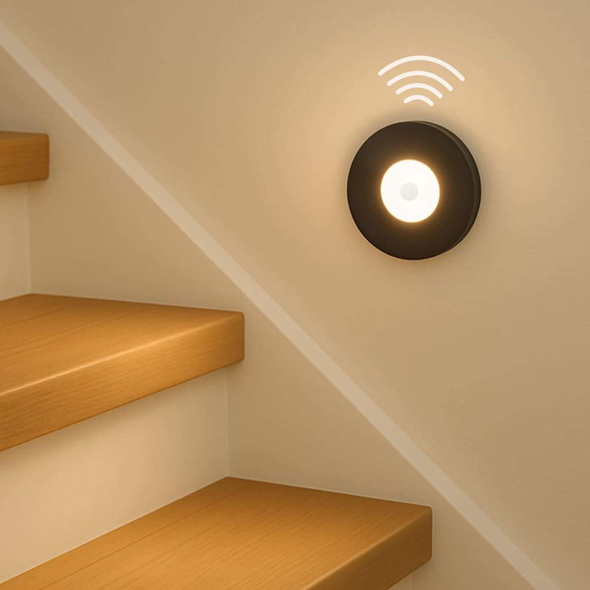 Treppenleuchte NEO rund Warmweiß - Farbe: Schwarz - Ausführung: mit Bewegungsmelder