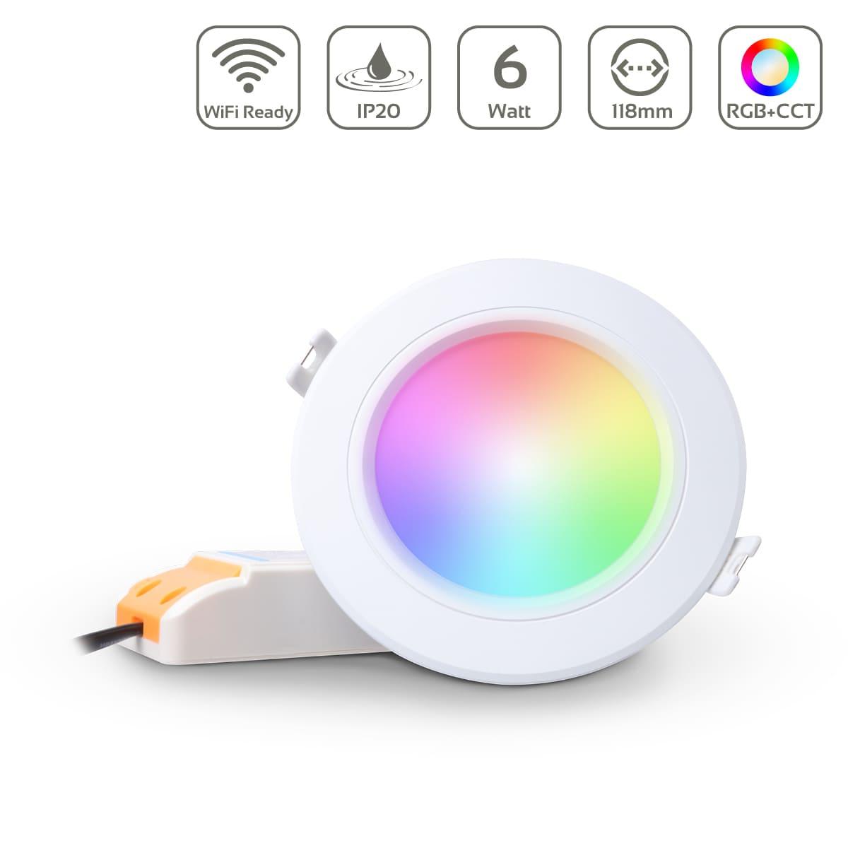 MiBoxer RGB+CCT LED Einbaustrahler rund 6W Ø118mm 2.4GHz WiFi ready FUT068 - Farbe: weiß