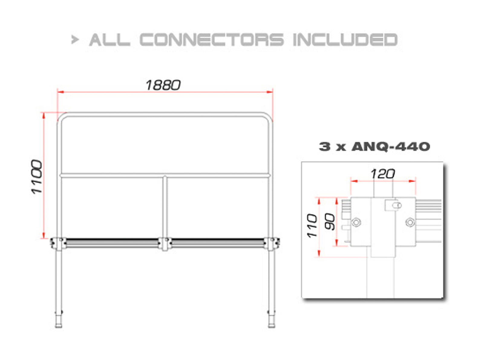 GUIL TMQ-02/440 Bühnengeländer 188cm Aluminiumversion