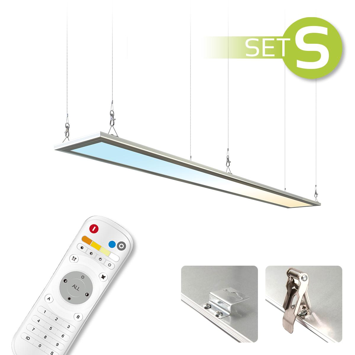 CCT LED Panel 120x15cm Spezialmontageset 36W 3000K-6000K inkl. Fernbedienung, Seilabhängung und Halter