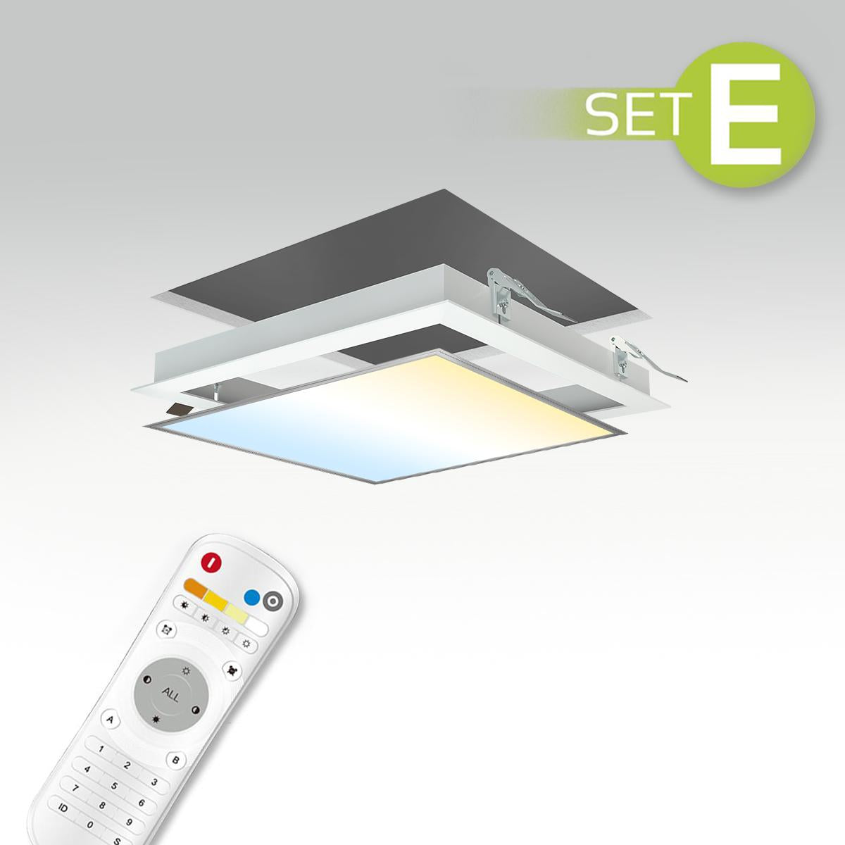 CCT LED Panel 30x30cm Einbauset 18W 3000K-6000K inkl. Fernbedienung und Einbaurahmen