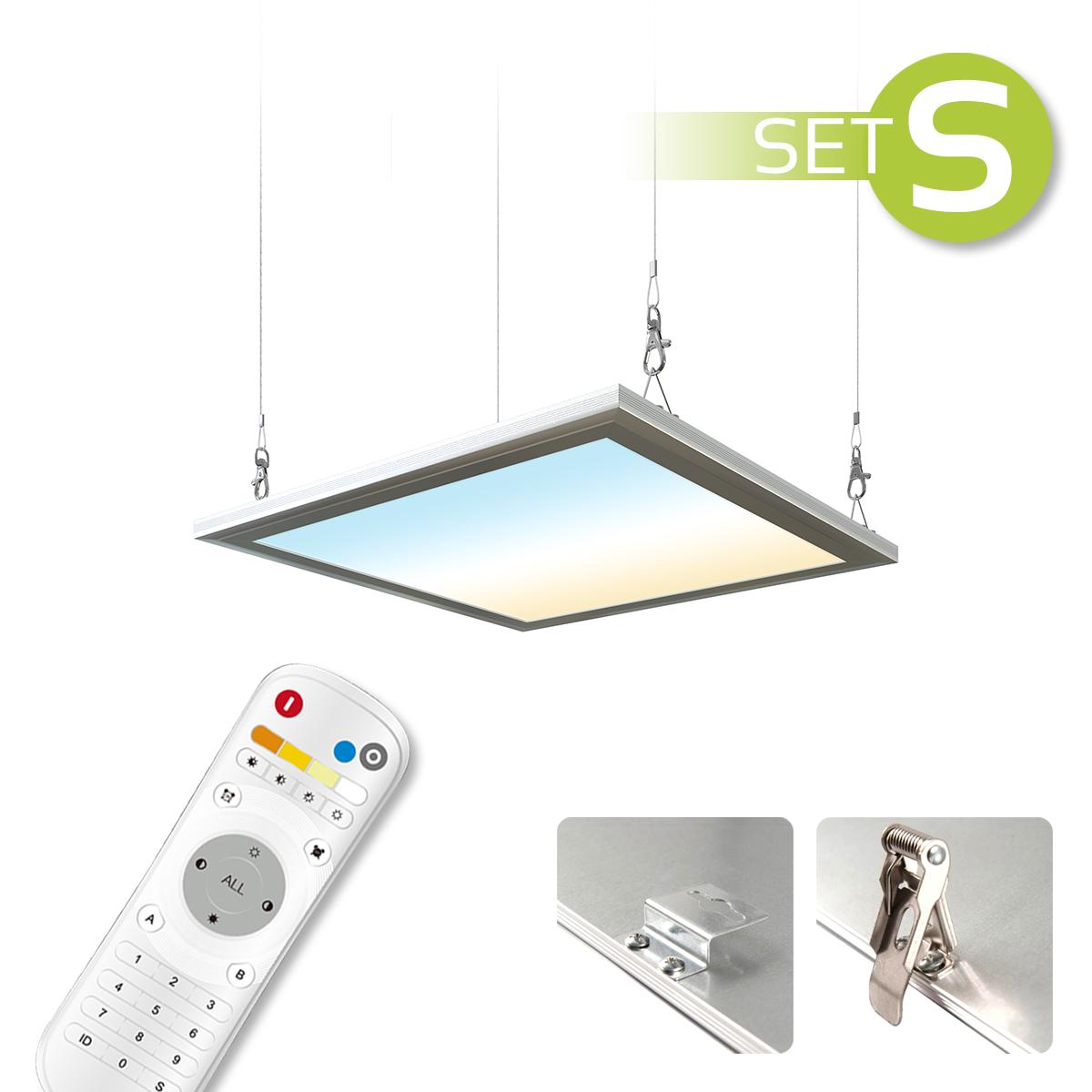 CCT LED Panel 30x30cm Spezialmontageset 18W 3000K-6000K inkl. Fernbedienung, Seilabhängung und Halter