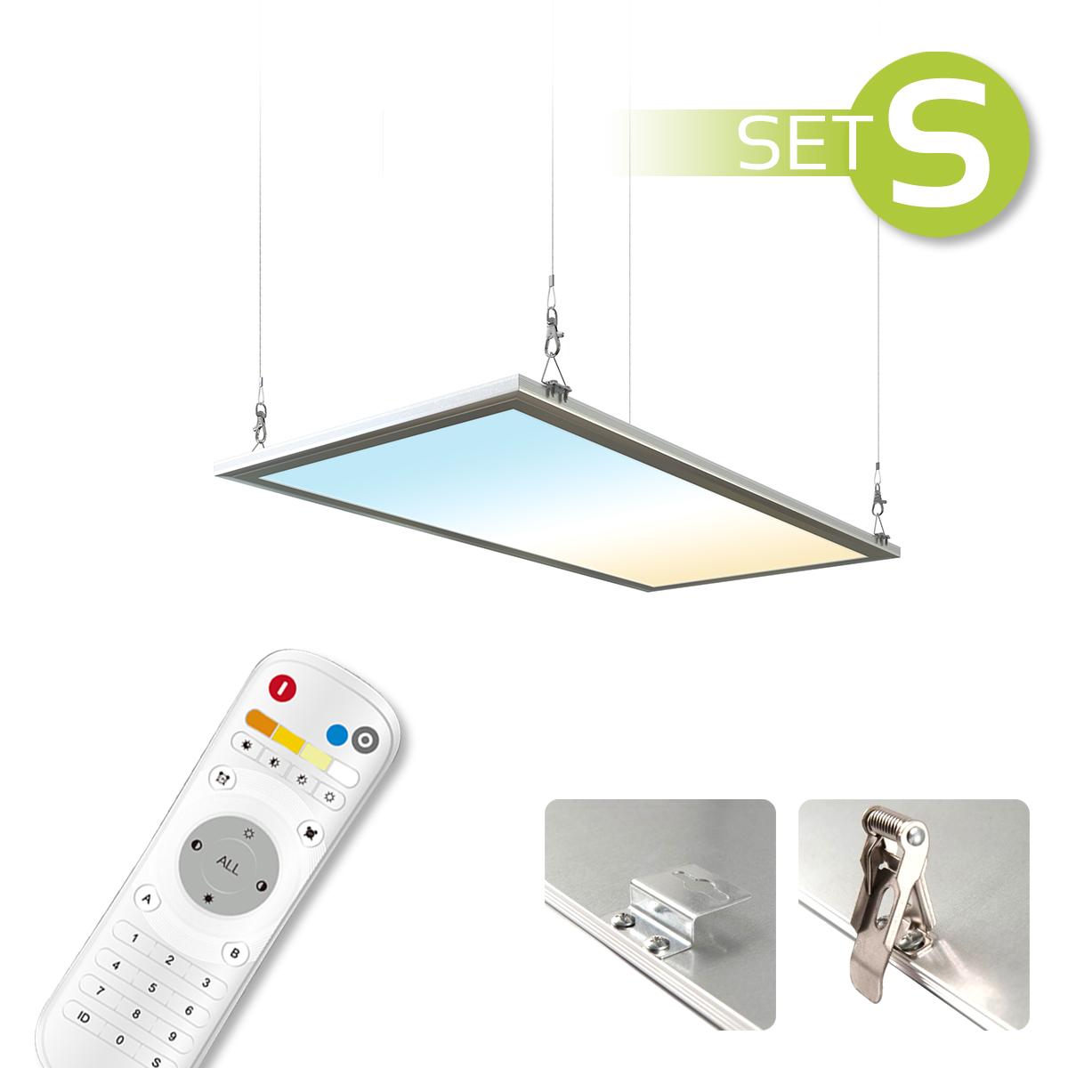 CCT LED Panel 60x30cm Spezialmontageset 22W 3000K-6000K inkl. Fernbedienung, Seilabhängung und Halter