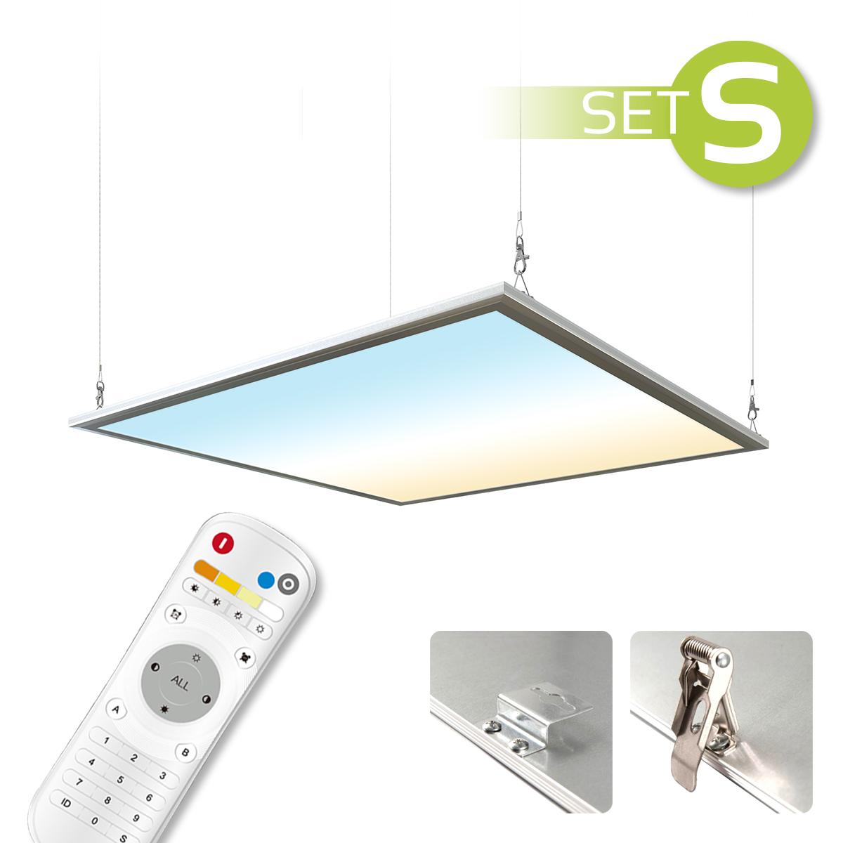 CCT LED Panel 60x60cm Spezialmontageset 36W 3000K-6000K inkl. Fernbedienung, Seilabhängung und Halter