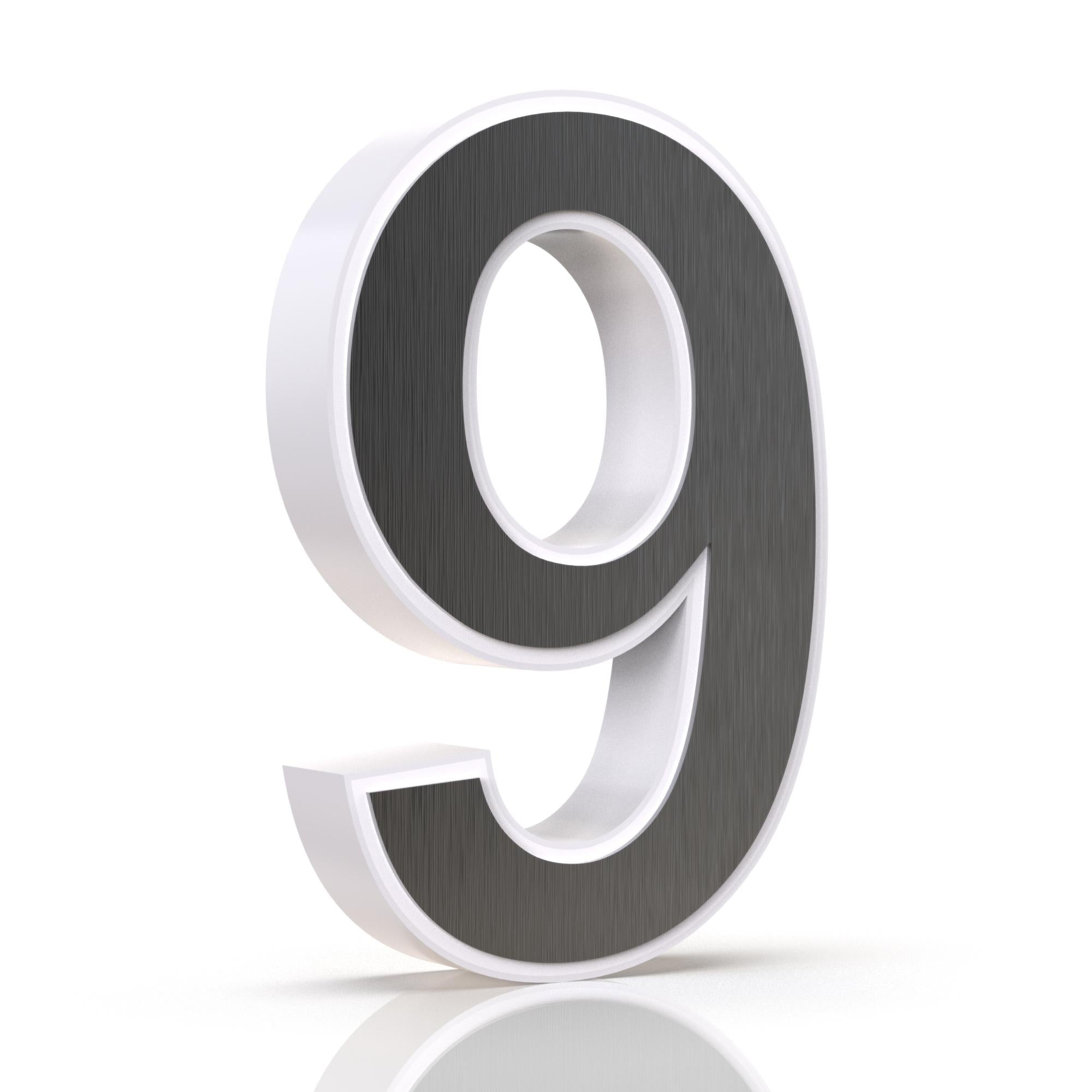 Cover für 15cm Hausnummer 9 Edelstahl anthrazit RAL7016 Arial selbstklebend