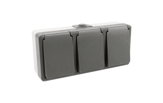 Feuchtraum Dreifach-Steckdose Secure, 250V~/16A, IP44, AP, grau