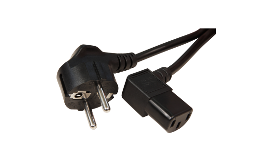 Kaltgeräte-Netzkabel Schutzk.-Winkelstecker Kaltgeräte-Kupplung, 2 m, 3x0,75 mm², schwarz