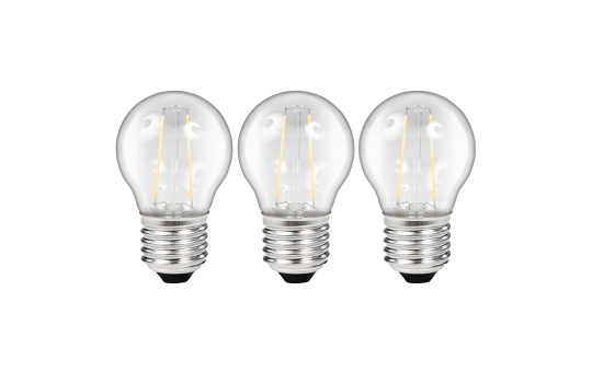 LED Filament Set, 3x Tropfenlampe, E27, 2W, 200lm, warmweiß, klar