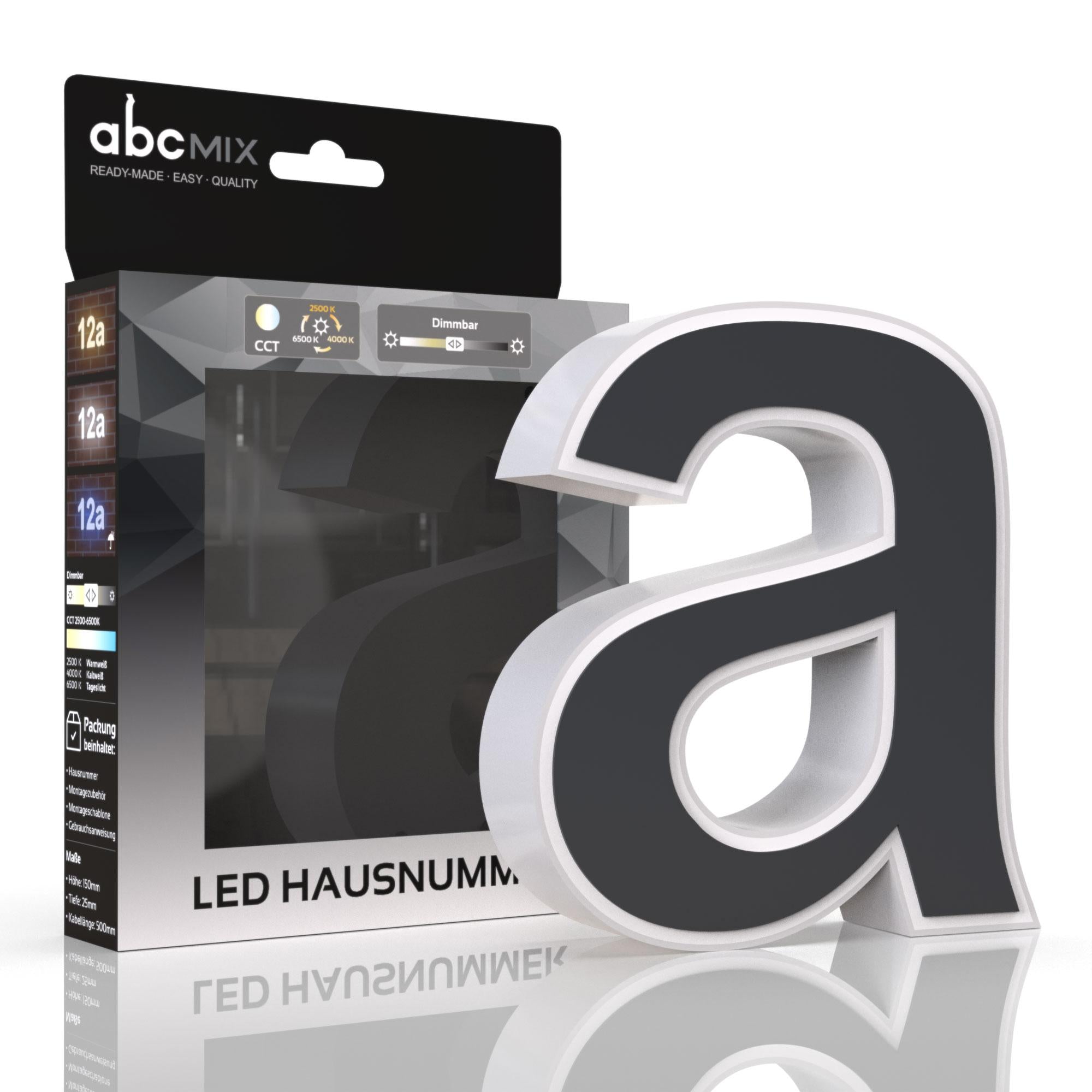LED Hausnummer a inkl. Anthrazit-Cover - CCT 12V 2700K/4000K/6500K