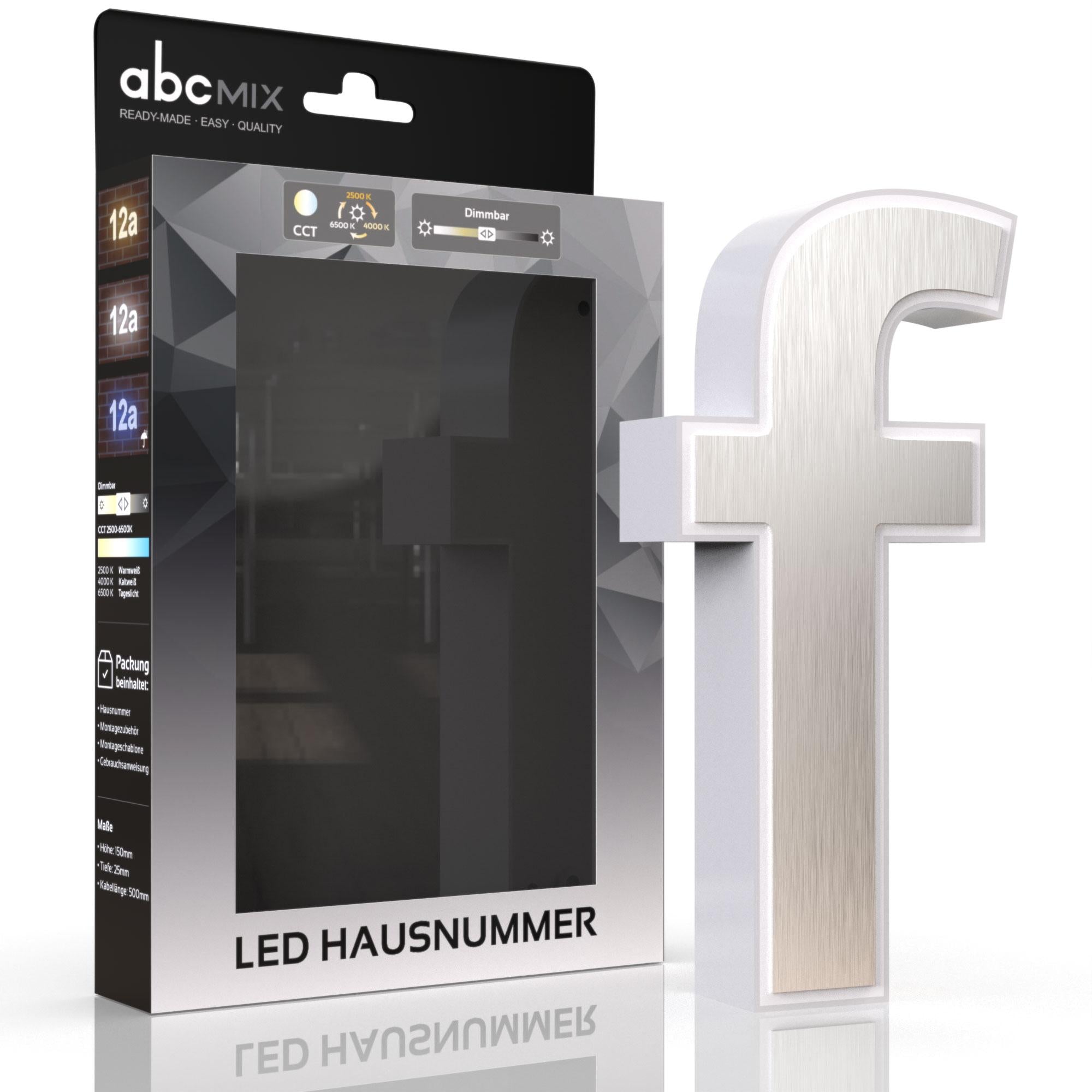 LED Hausnummer f inkl. Edelstahl-Cover - CCT 12V 2700K/4000K/6500K