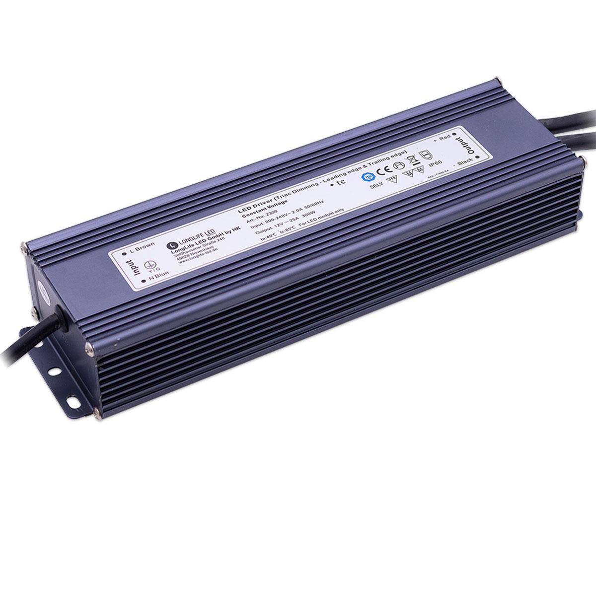 LED Netzteil 300W 12V 25A IP66 dimmbar TRIAC LongLife LED KVF-12300-TDH Schaltnetzteil CV