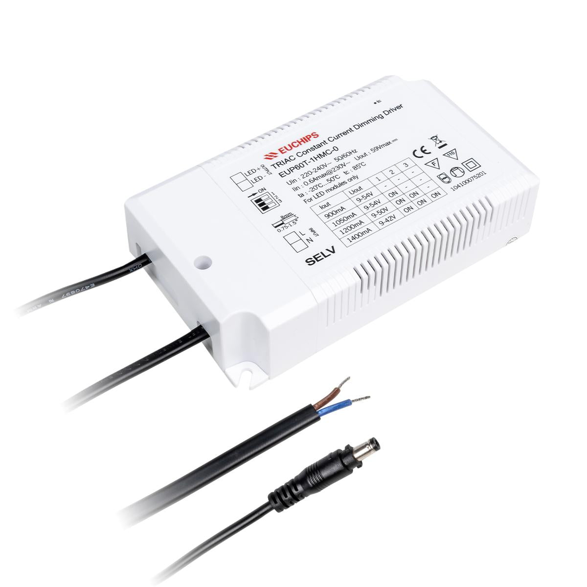 LED Treiber 48-60W 9-66V 900-1400mA EUCHIPS dimmbar Triac EUP60T-1HMC-0