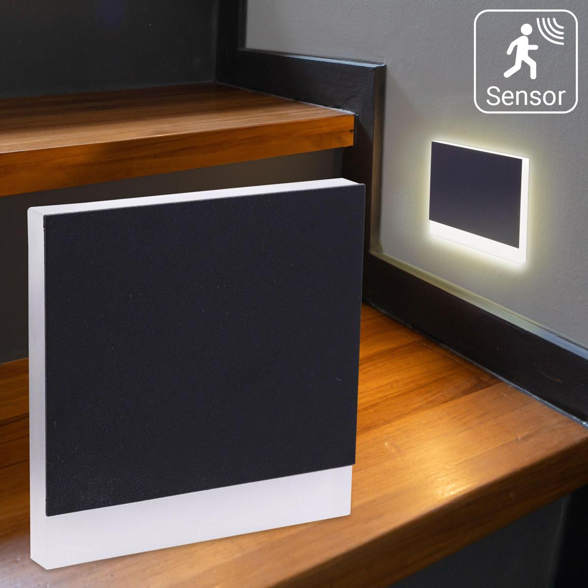 LED Treppenleuchten mit Bewegungsmelder eckig schwarz 1,5W - Lichtfarbe: Warmweiß - Lichtaustritt: Orbis