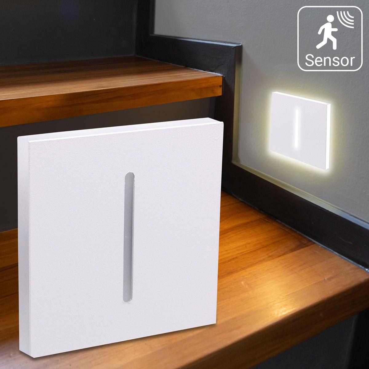 LED Treppenleuchten mit Bewegungsmelder eckig weiß 1,5W - Lichtfarbe: CCT - Lichtaustritt: Fokus