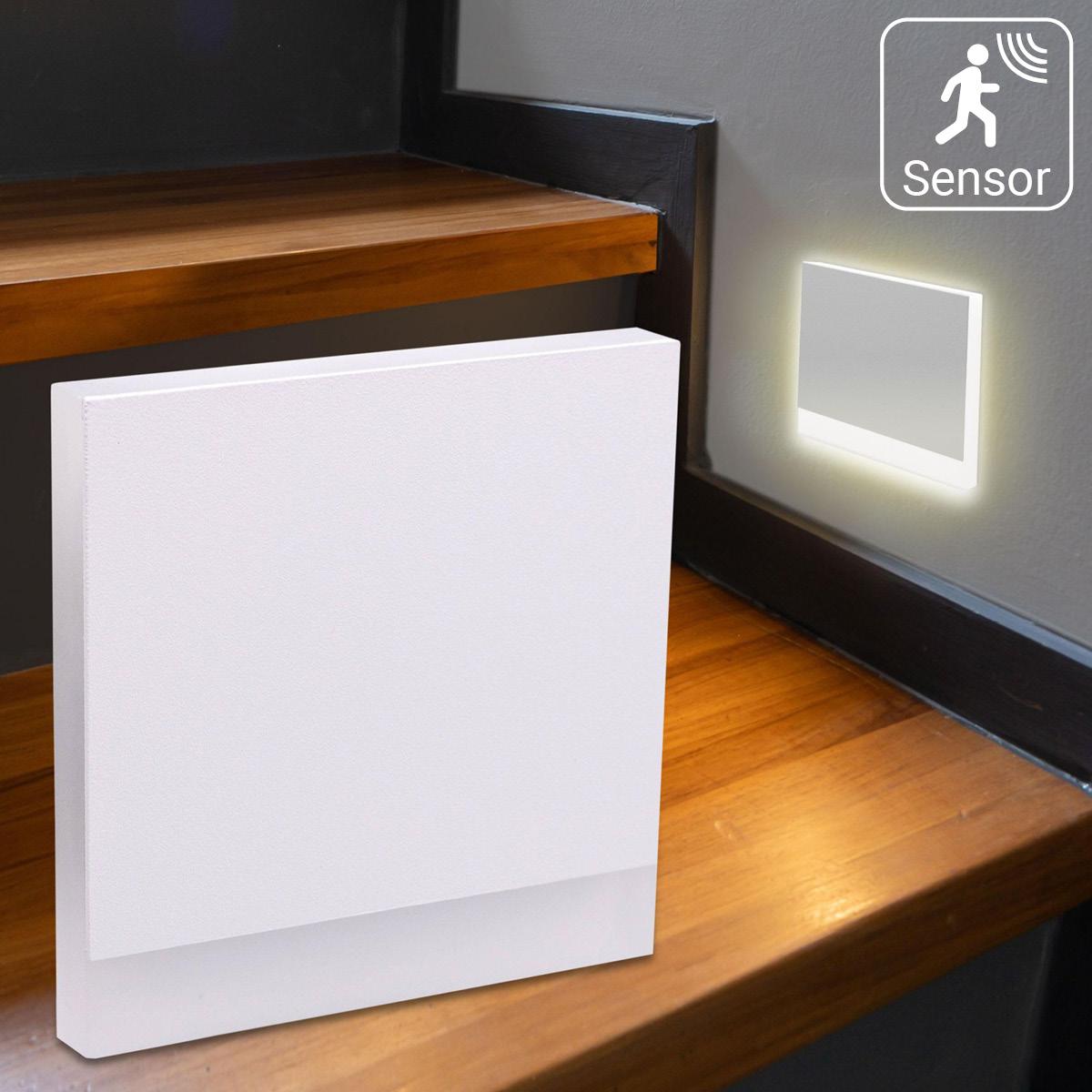 LED Treppenleuchten mit Bewegungsmelder eckig weiß 1,5W - Lichtfarbe: CCT - Lichtaustritt: Orbis