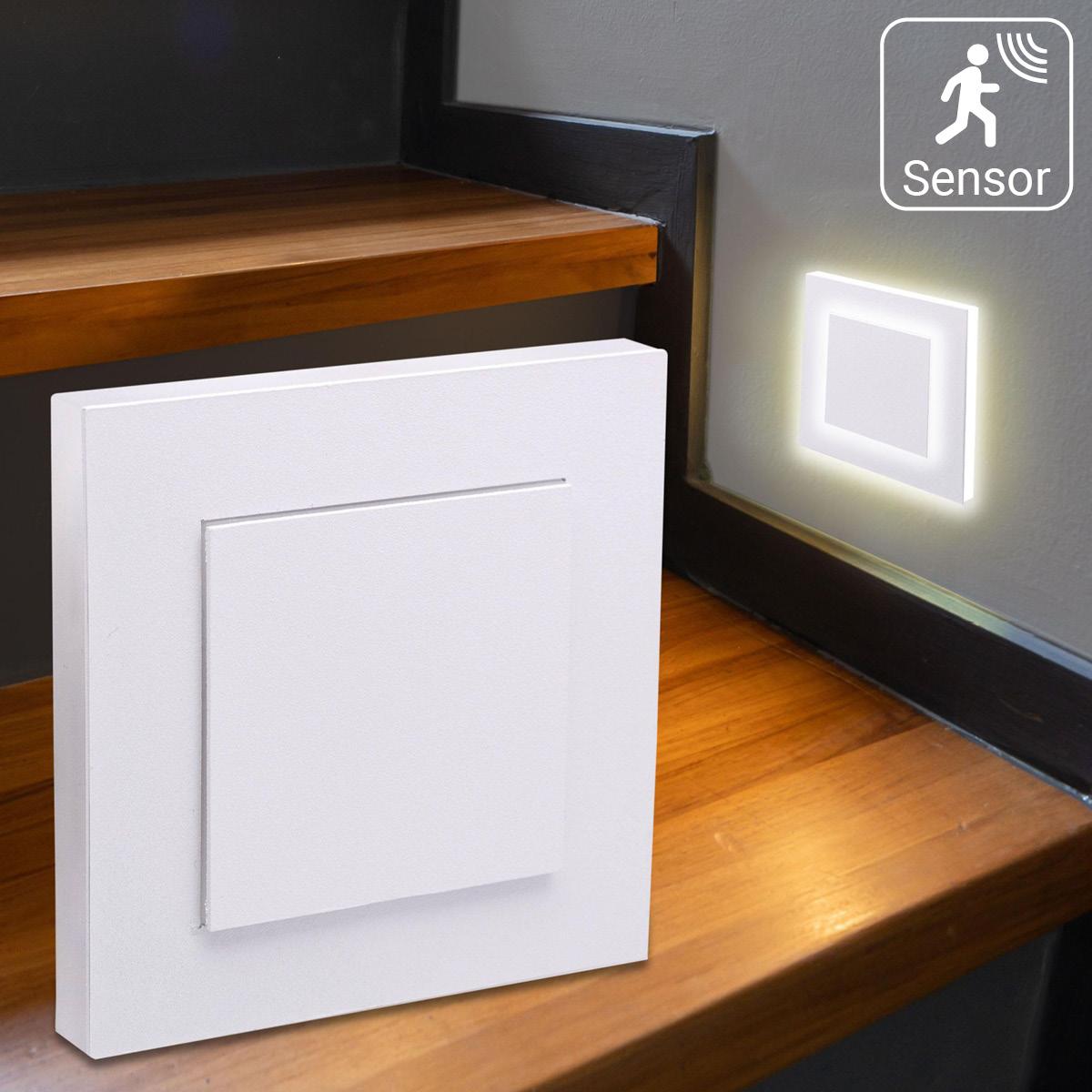 LED Treppenleuchten mit Bewegungsmelder eckig weiß 1,5W - Lichtfarbe: Warmweiß - Lichtaustritt: Doppio
