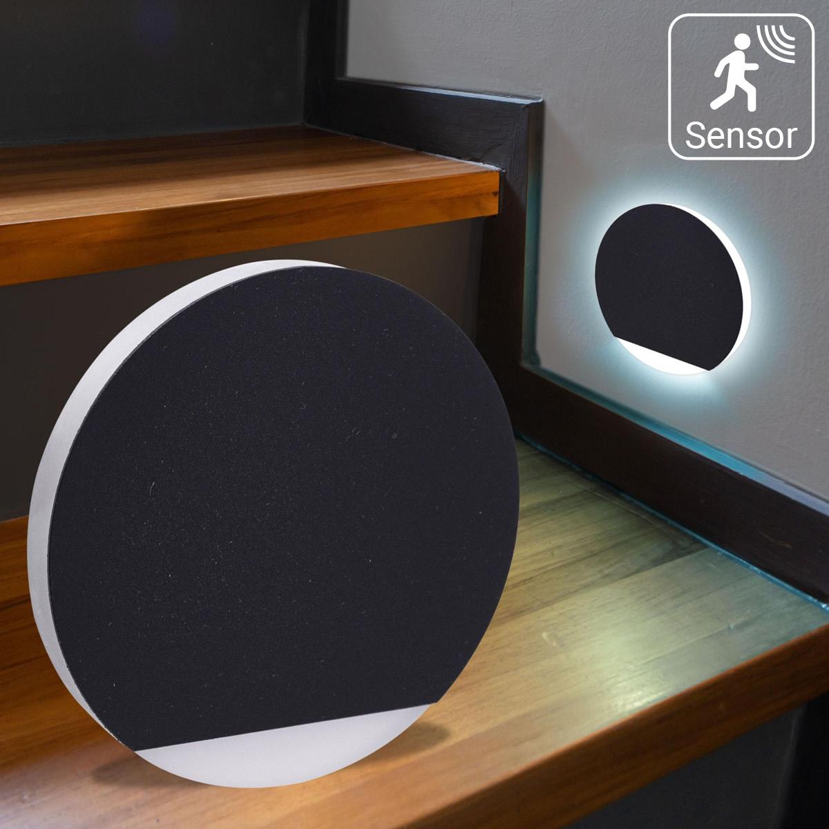 LED Treppenleuchten mit Bewegungsmelder rund schwarz 1,5W - Lichtfarbe: Kaltweiß - Lichtaustritt: Orbis