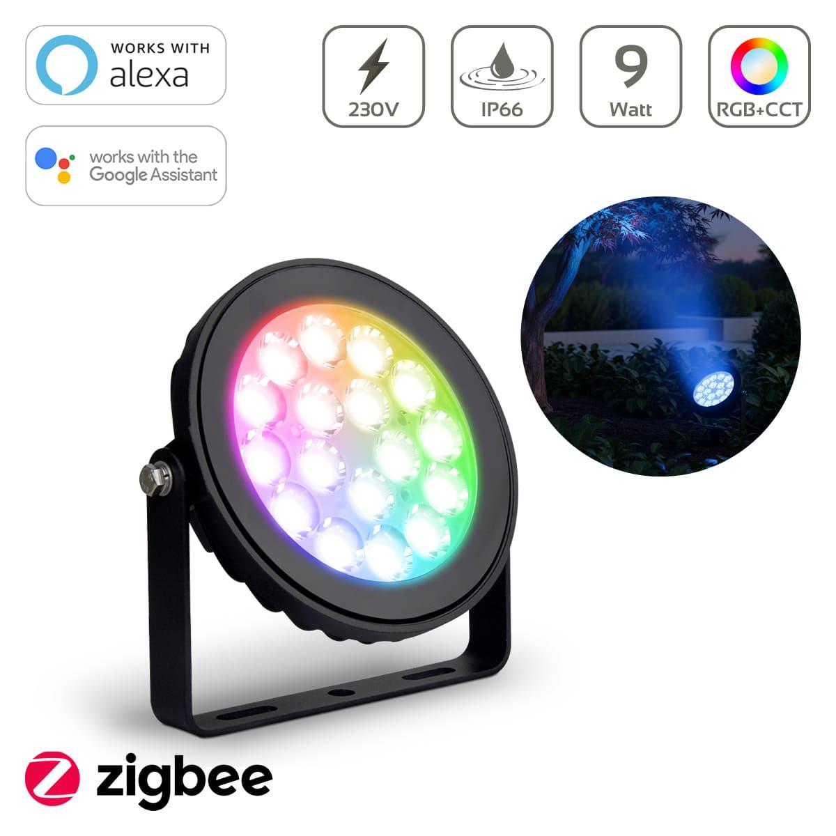 MiBOXER 9W 230V RGB+CCT LED Gartenstrahler Zigbee 3.0 Gartenleuchte mit Erdspieß FUTC02ZR