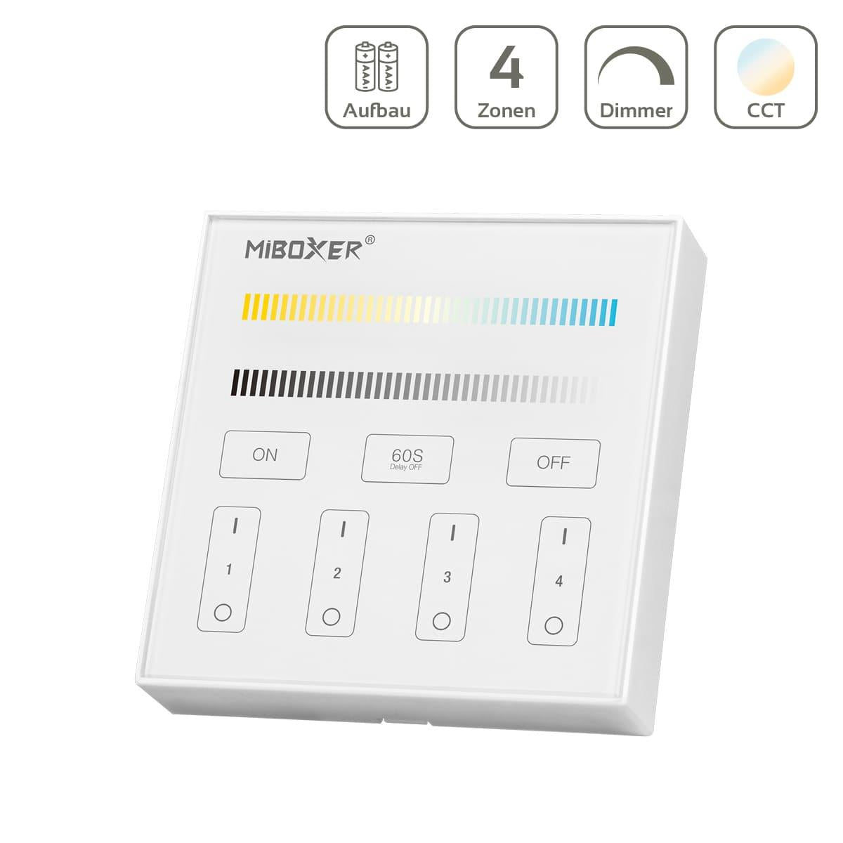 MiBoxer CCT Wandschalter 4 Zonen Aufbau Dimmen Schalten Farbsteuerung batteriebetrieben B2