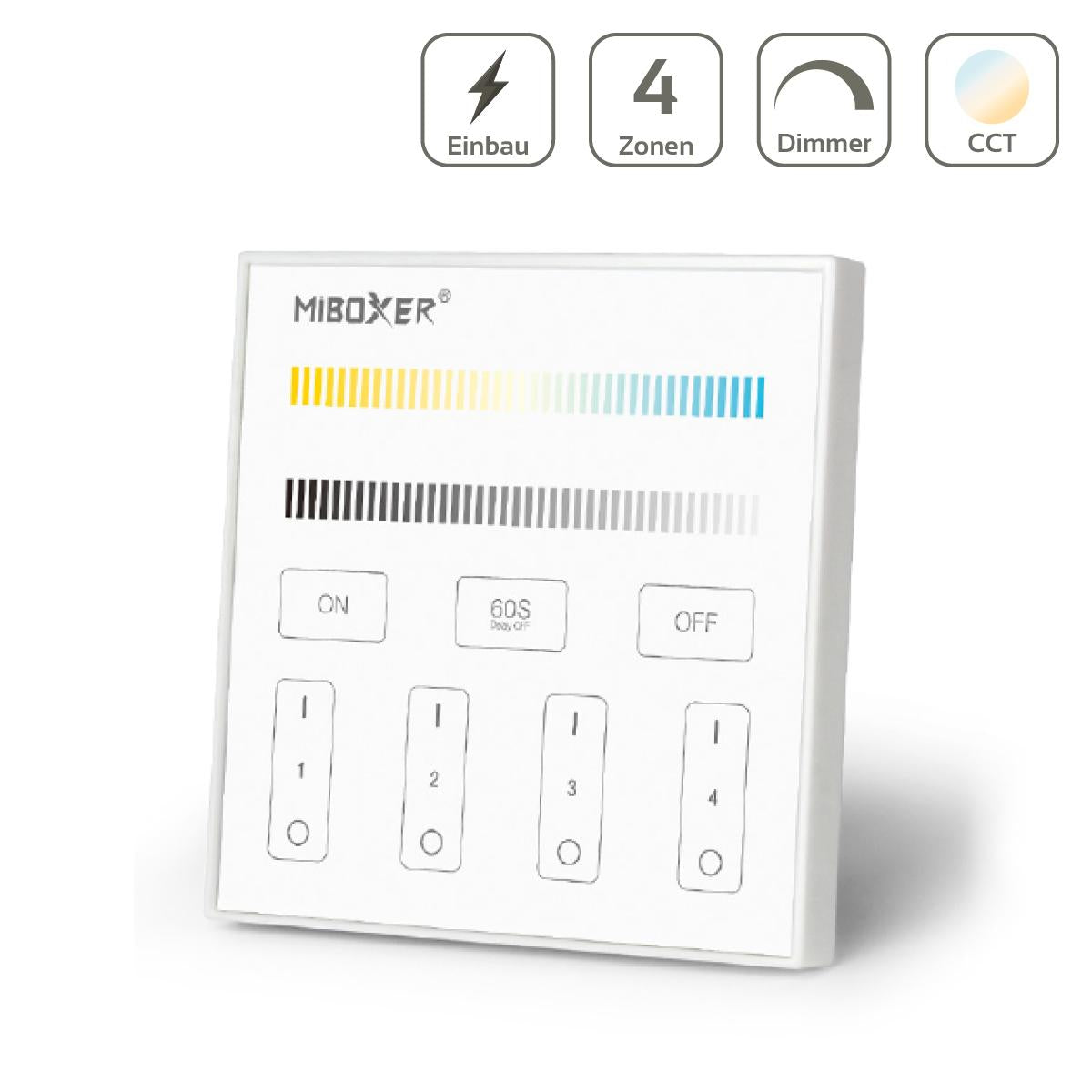 MiBoxer CCT Wandschalter 4 Zonen Einbau Dimmen Schalten Farbsteuerung 230V Anschluss T2