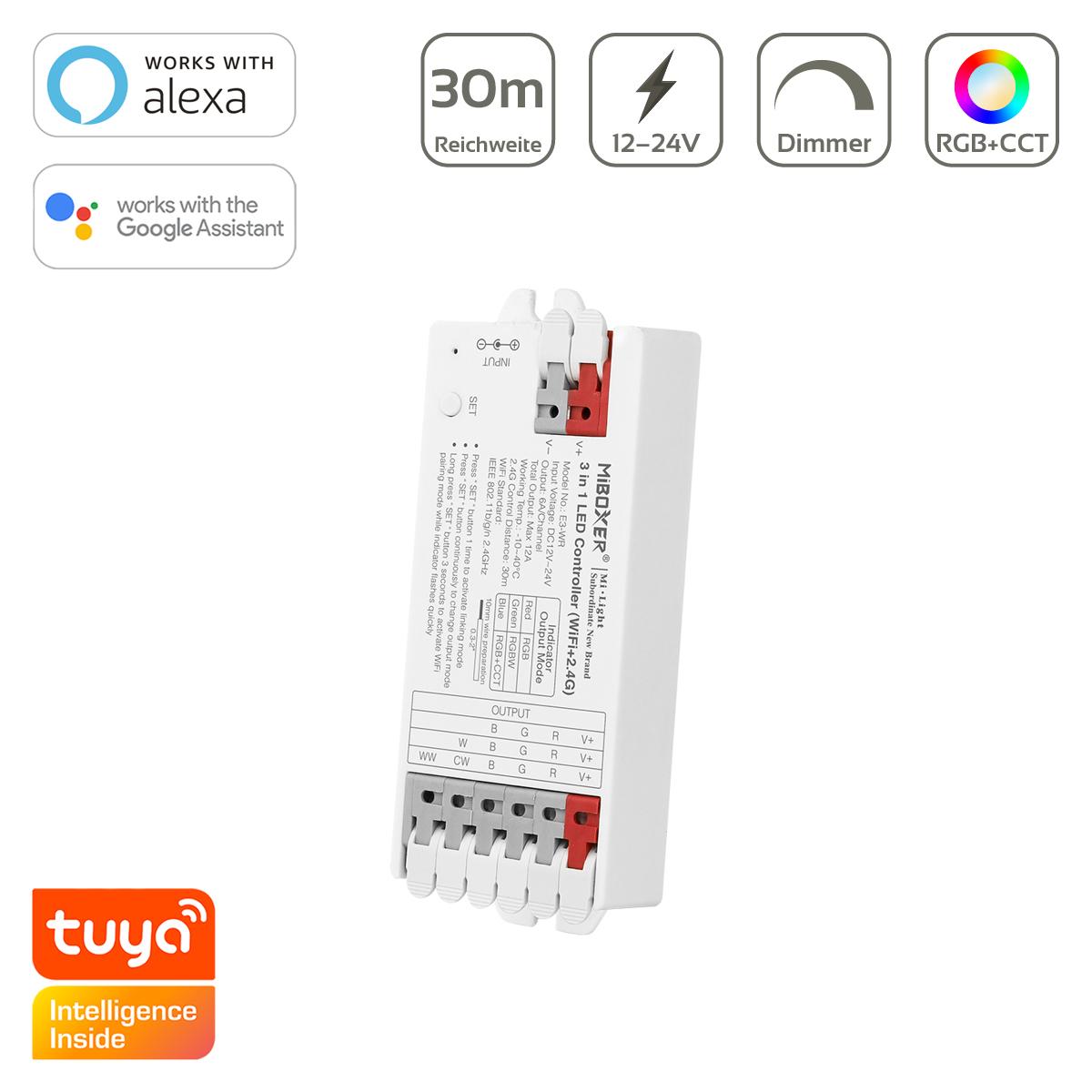 MiBoxer Easy RGB/RGBW/RGB+CCT WIFI LED Controller 3 in 1 / 5 Kanal 12/24V Tuya Alexa Google Steuerung E3-WR