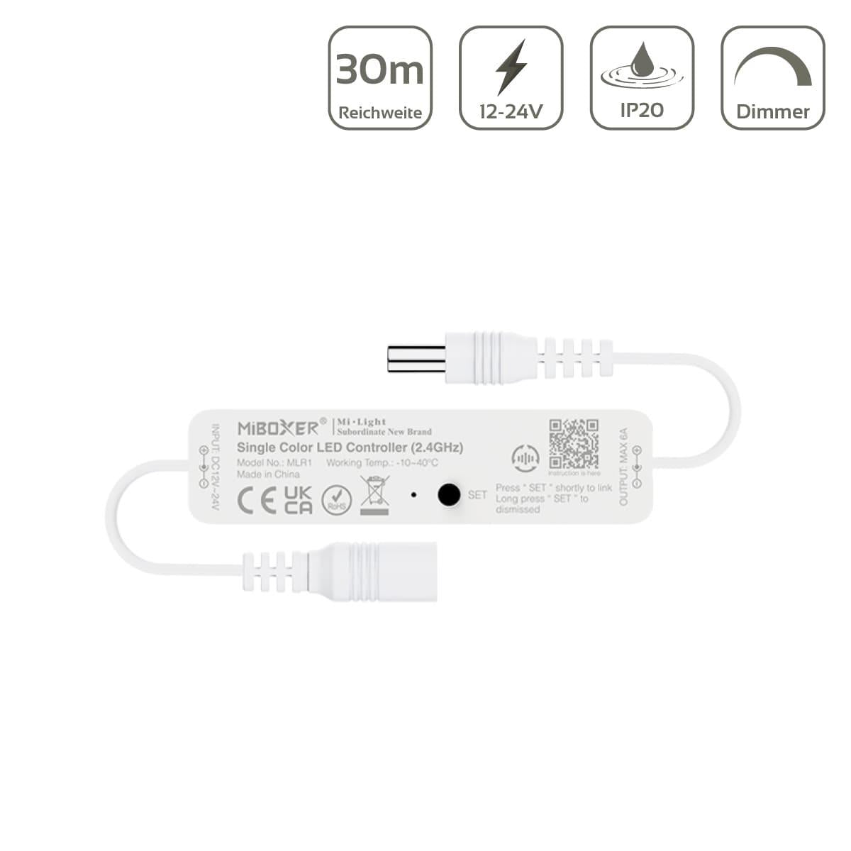MiBoxer LED Dimmer Mini 2.4GHz 12/24V Stecker/Buchse MLR1