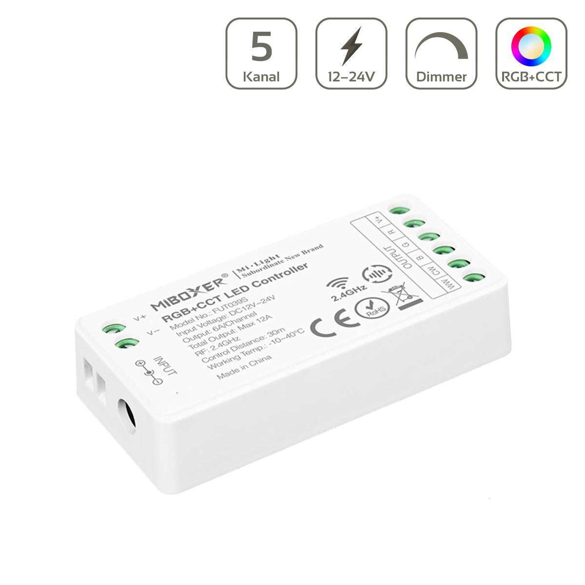 MiBoxer RGB+CCT Mini LED Controller 5 Kanal 12/24V Multifunktion LED Strip Panel Steuerung FUT039S