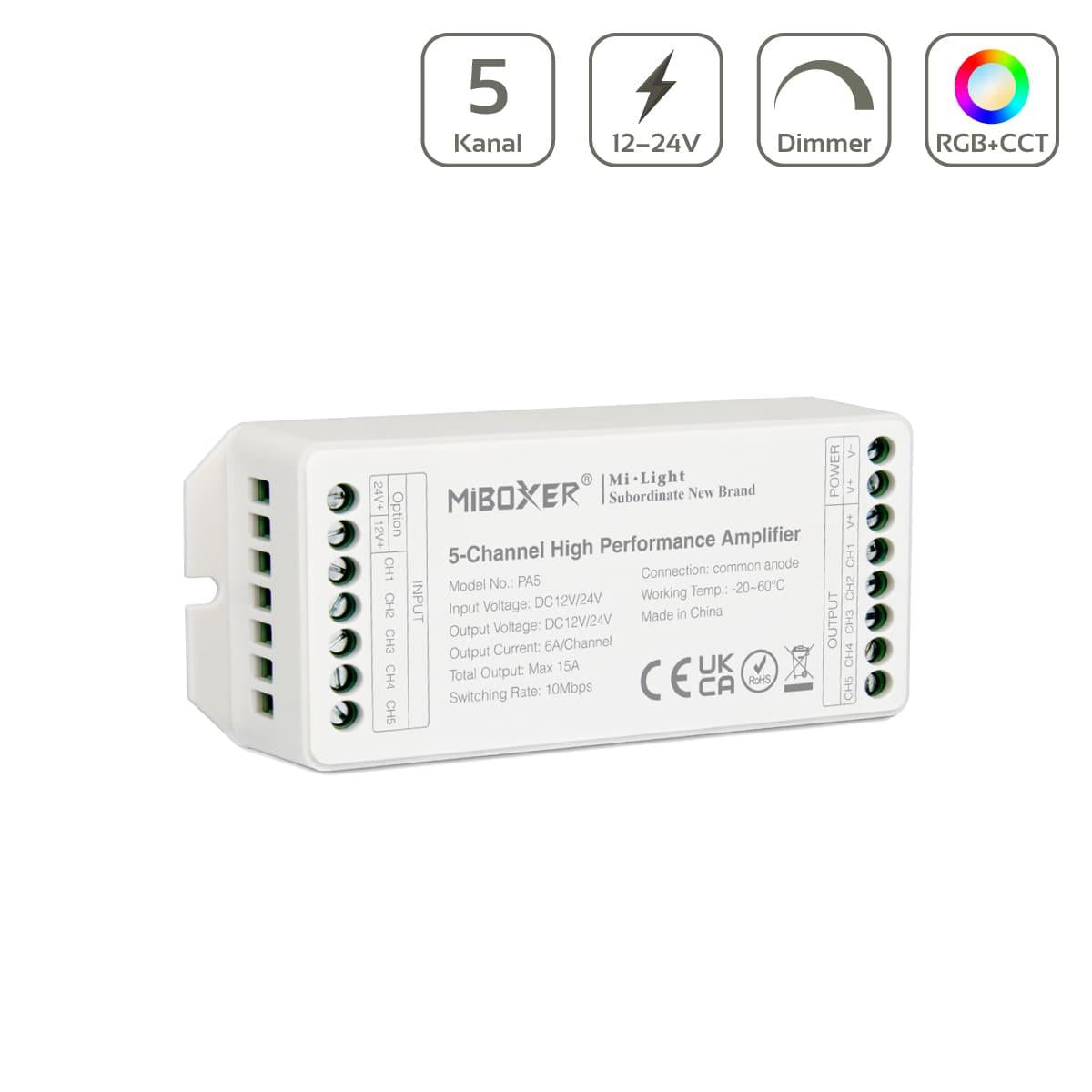 MiBoxer RGB+CCT Verstärker/Amplifier 5 Kanal 12/24V PA5