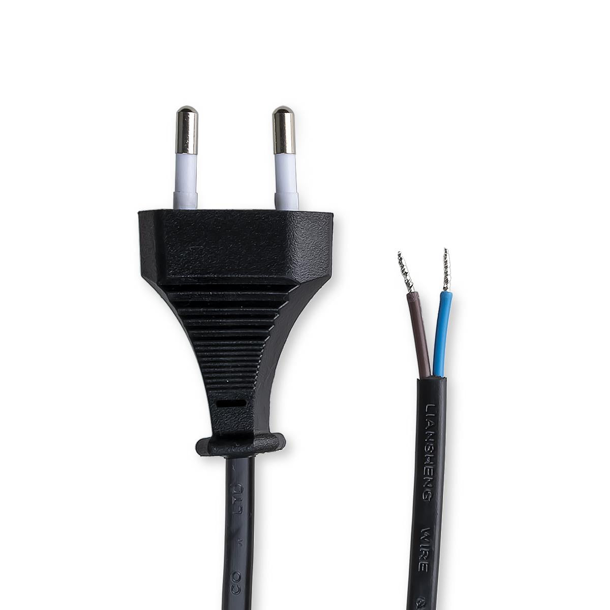 Netzkabel schwarz, 2-adrig, mit Eurostecker, 150 cm, offene Kabelenden