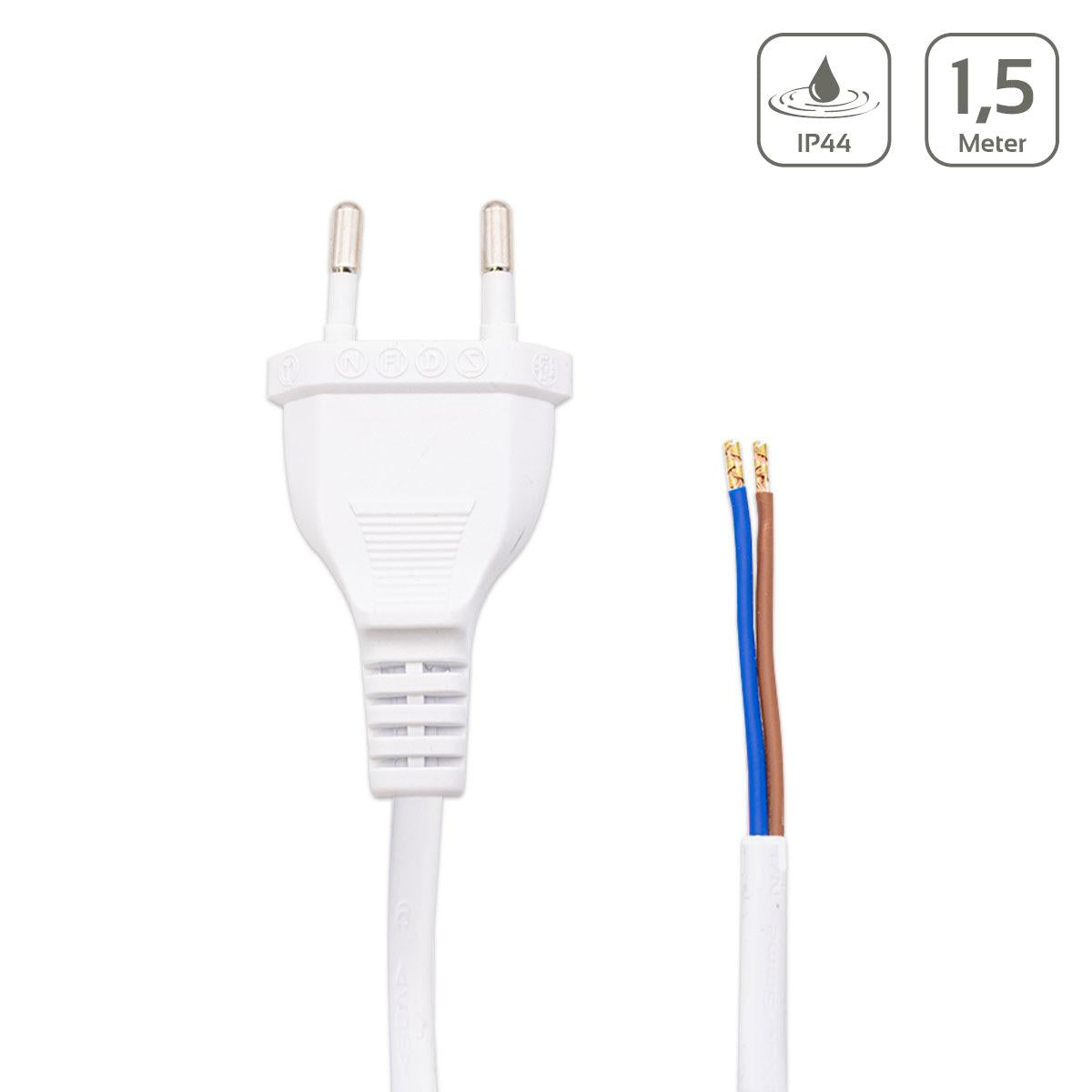 Netzkabel weiß, 2-adrig, mit Eurostecker, 150 cm, offene Kabelenden