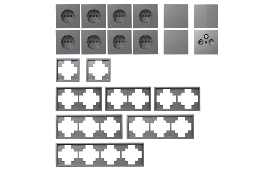Schalter und Steckdosen Set Shallow Wohnlandschaft, 20-tlg., anthrazit