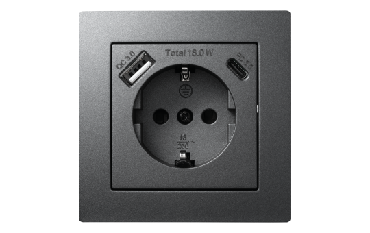 Schutzkontakt-Steckdose Premium 1x USB-C 18W PD, 1x USB-A, anthrazit